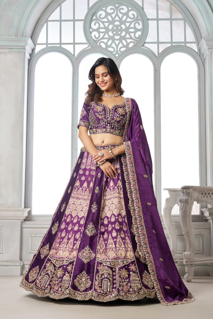 Purple Silk Lehenga Choli with Heavy Embroidery