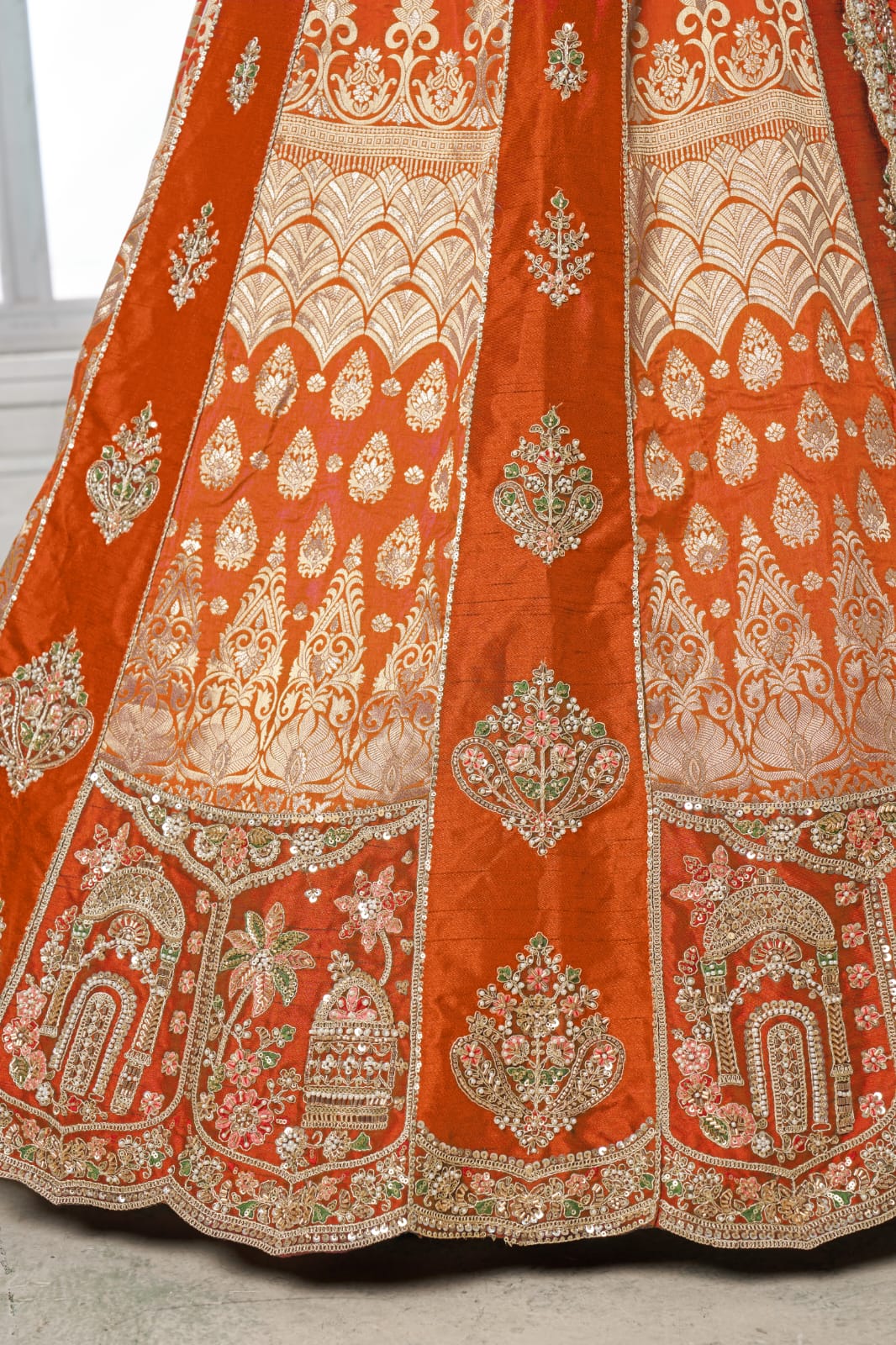 Orange Silk Lehenga Choli with Heavy Embroidery