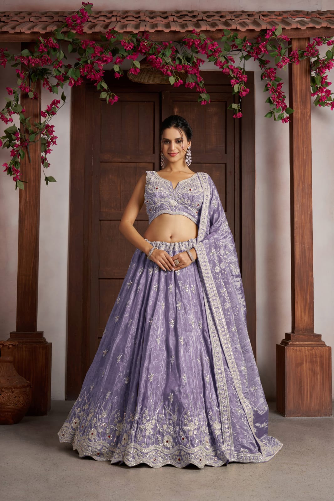 Lavender Purple Jari Tissue Lehenga Choli with Dupatta