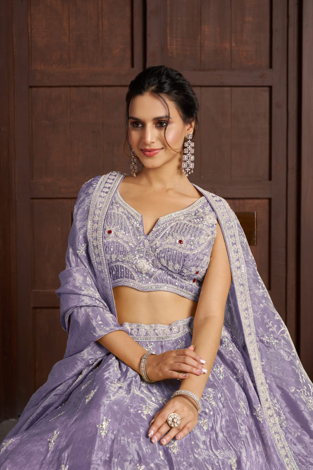 Lavender Purple Jari Tissue Lehenga Choli with Dupatta