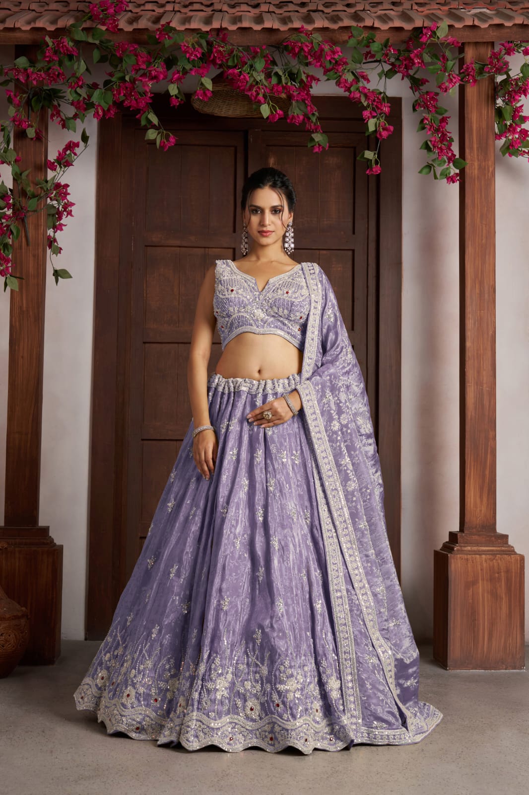 Lavender Purple Jari Tissue Lehenga Choli with Dupatta