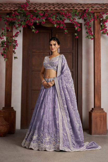 Lavender Purple Jari Tissue Lehenga Choli with Dupatta