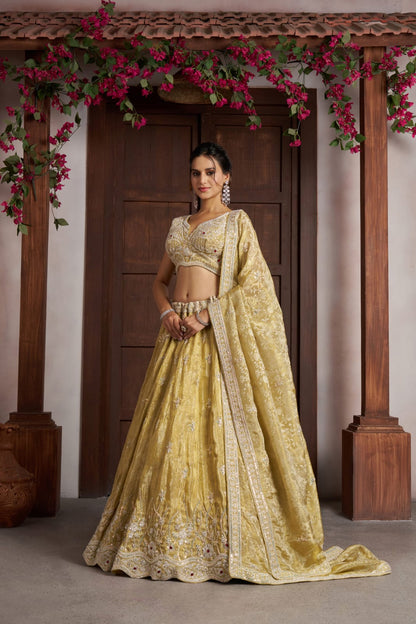 Mustard Yellow Jari Tissue Lehenga Choli with Dupatta