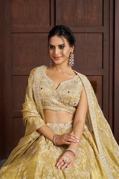 Mustard Yellow Jari Tissue Lehenga Choli with Dupatta