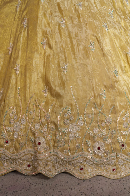 Mustard Yellow Jari Tissue Lehenga Choli with Dupatta