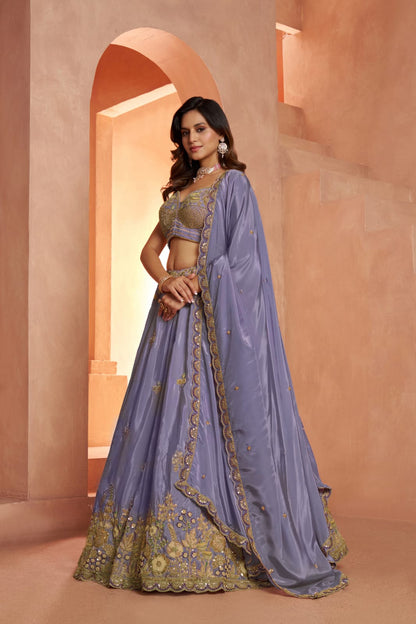 Lavender Silk Embroidered Lehenga Choli with Dupatta