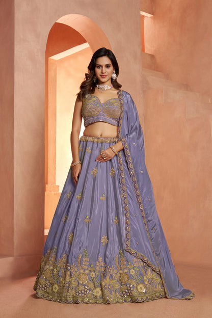 Lavender Silk Embroidered Lehenga Choli with Dupatta