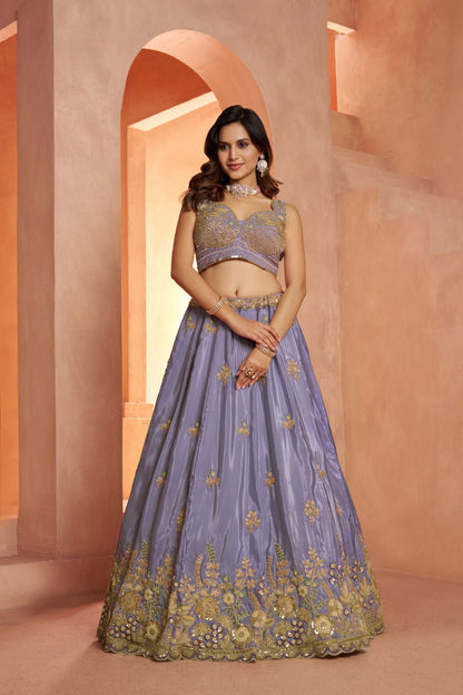 Lavender Silk Embroidered Lehenga Choli with Dupatta