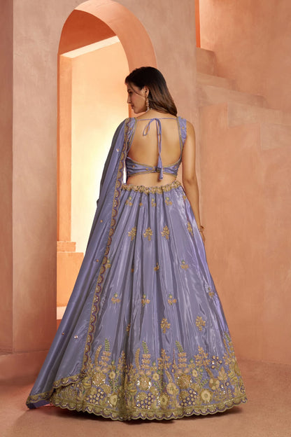 Lavender Silk Embroidered Lehenga Choli with Dupatta