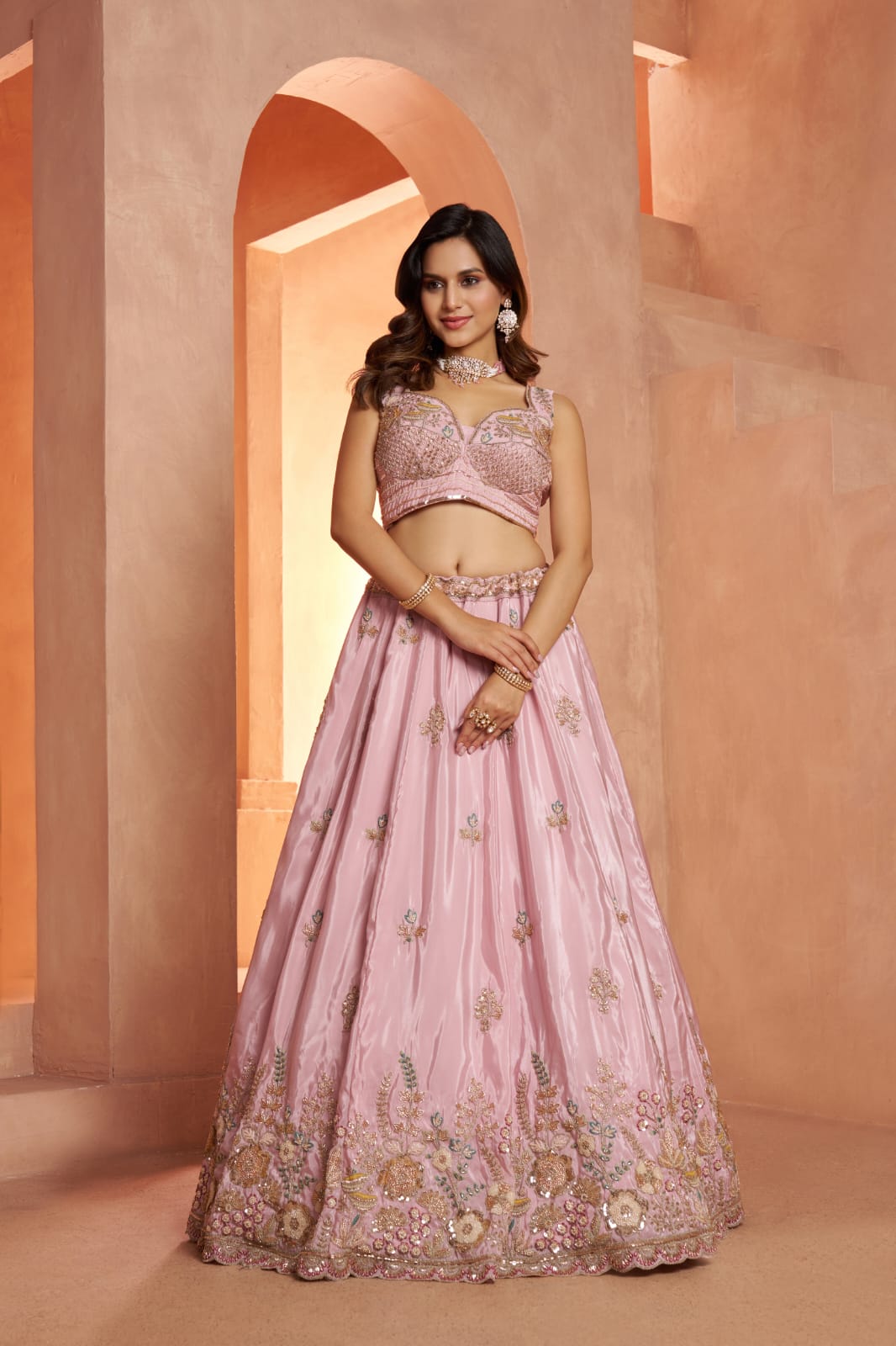 Blush Pink Silk Embroidered Lehenga Choli with Dupatta