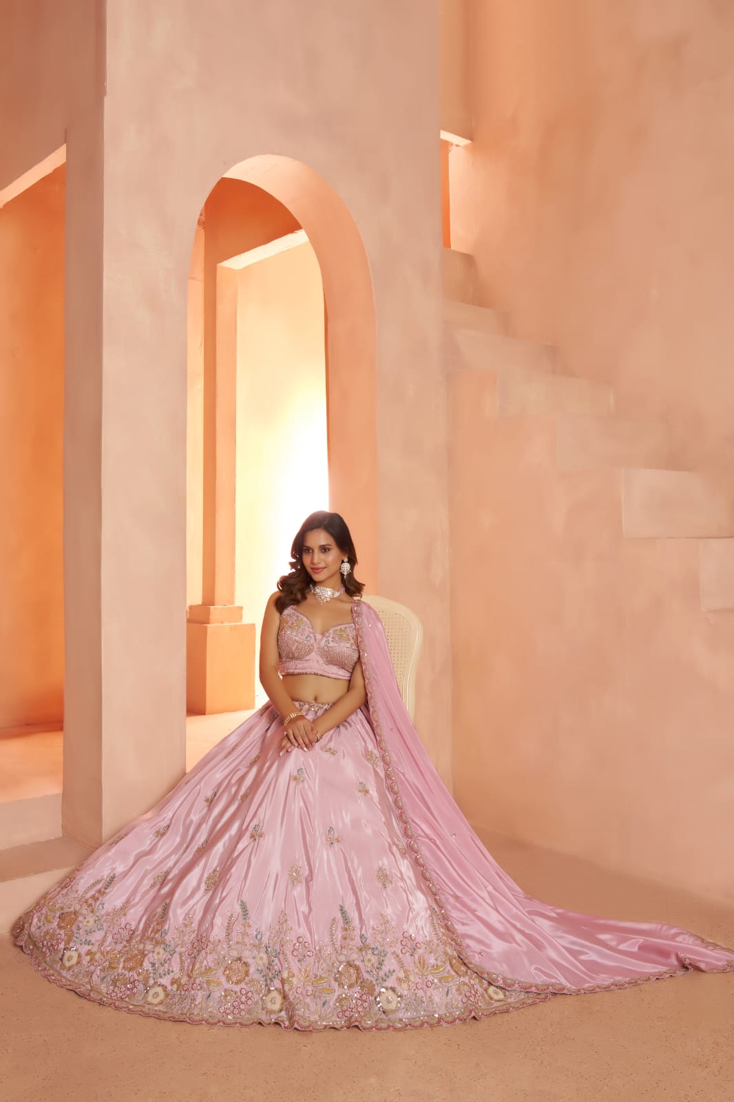 Blush Pink Silk Embroidered Lehenga Choli with Dupatta