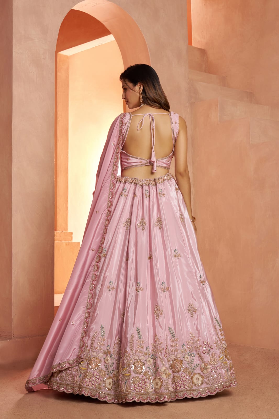 Blush Pink Silk Embroidered Lehenga Choli with Dupatta