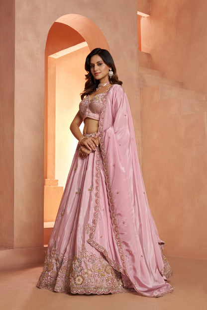 Blush Pink Silk Embroidered Lehenga Choli with Dupatta