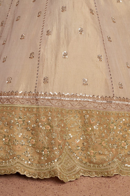 Gold Beige Kanjivaram Tissue Silk Embroidered Lehenga Choli
