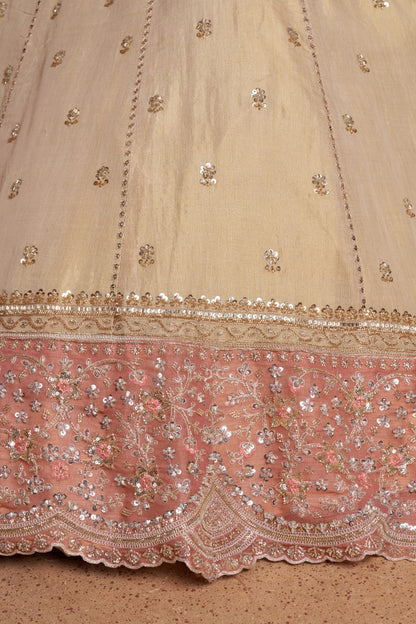 Pink Beige Kanjivaram Tissue Silk Embroidered Lehenga Choli