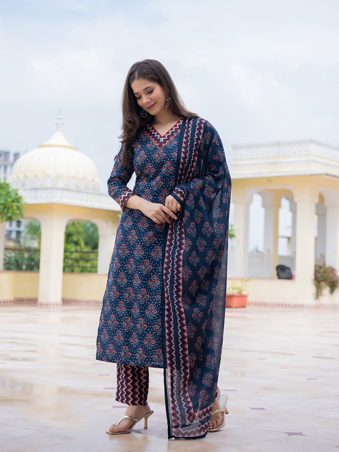 Navy Blue Pure Soft Rayon Print Salwar Suit