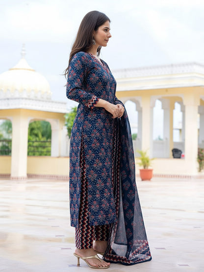 Navy Blue Pure Soft Rayon Print Salwar Suit