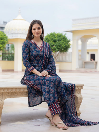 Navy Blue Pure Soft Rayon Print Salwar Suit