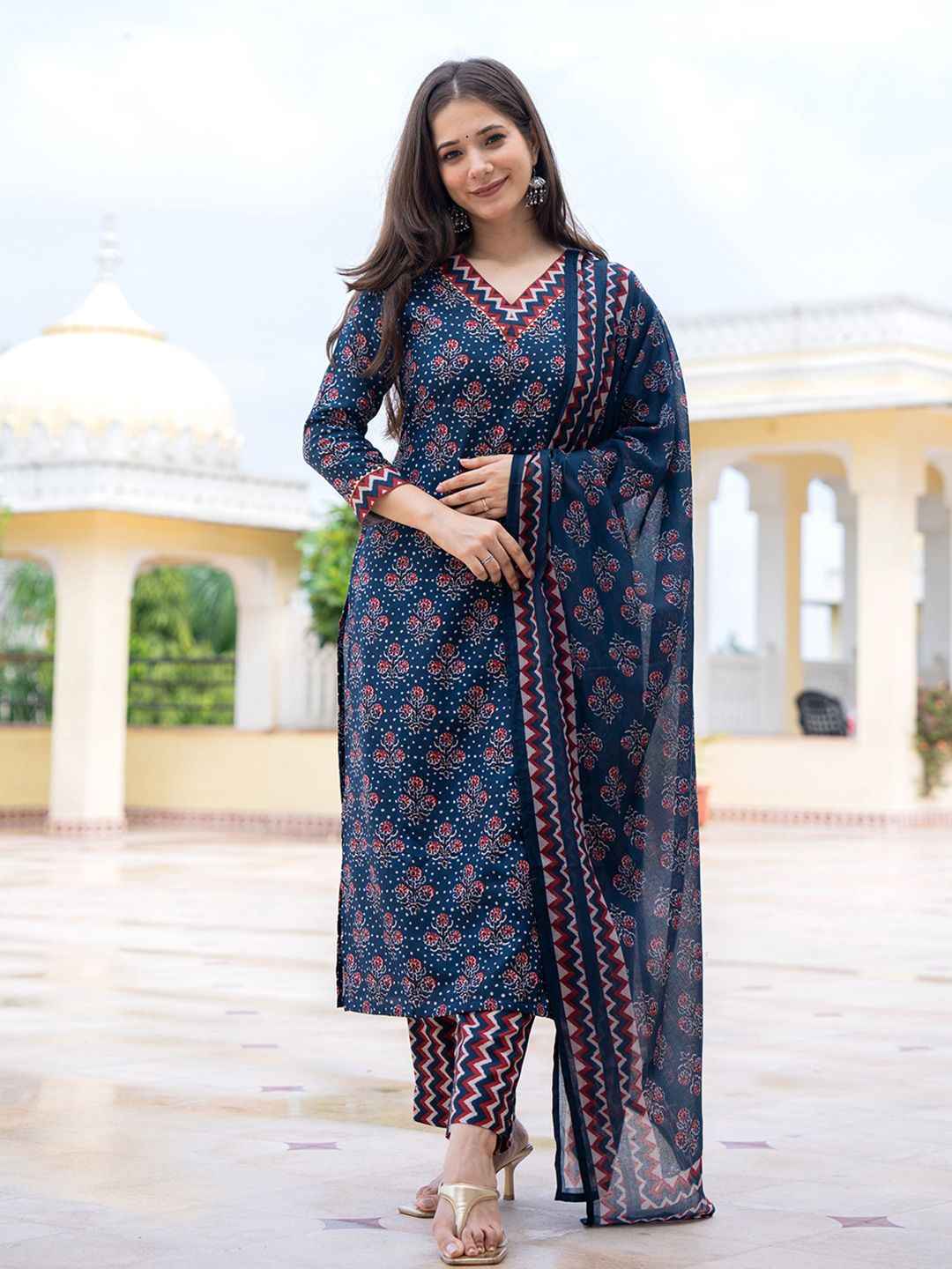 Navy Blue Pure Soft Rayon Print Salwar Suit