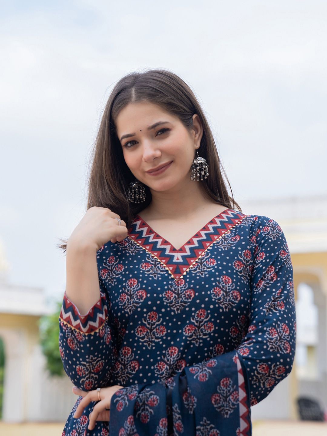 Navy Blue Pure Soft Rayon Print Salwar Suit