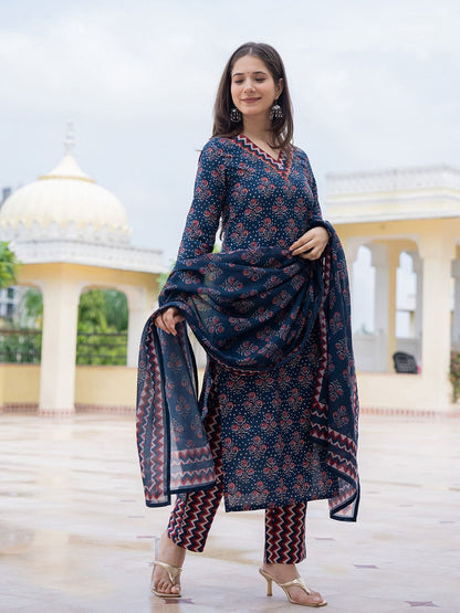 Navy Blue Pure Soft Rayon Print Salwar Suit