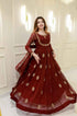Wine Pure Georgette Thread Embroidery Sequins Work Anarkali Long Gown
