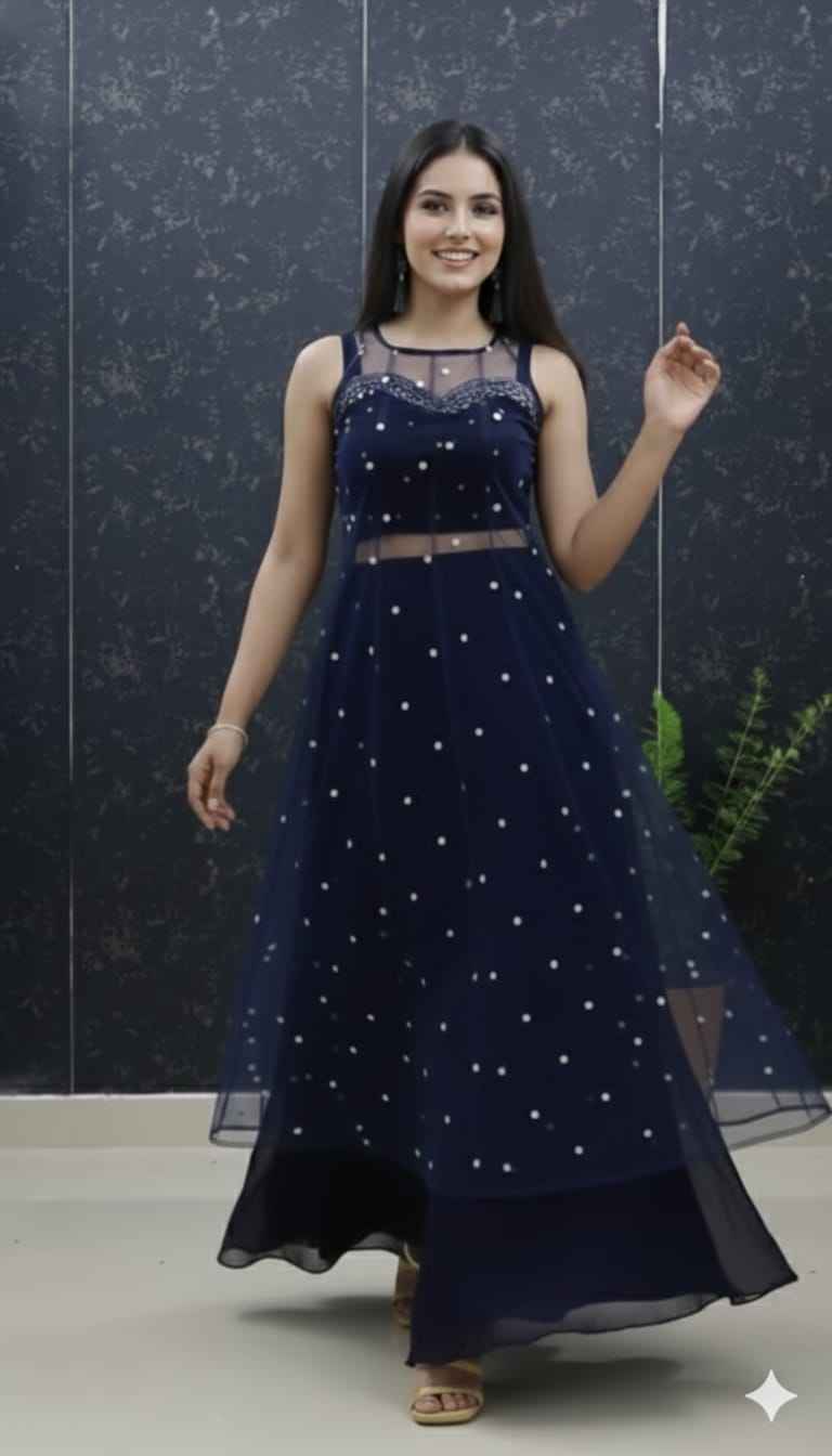 Navy Blue Pure Soft Net Silk Overcoat Lehenga Set
