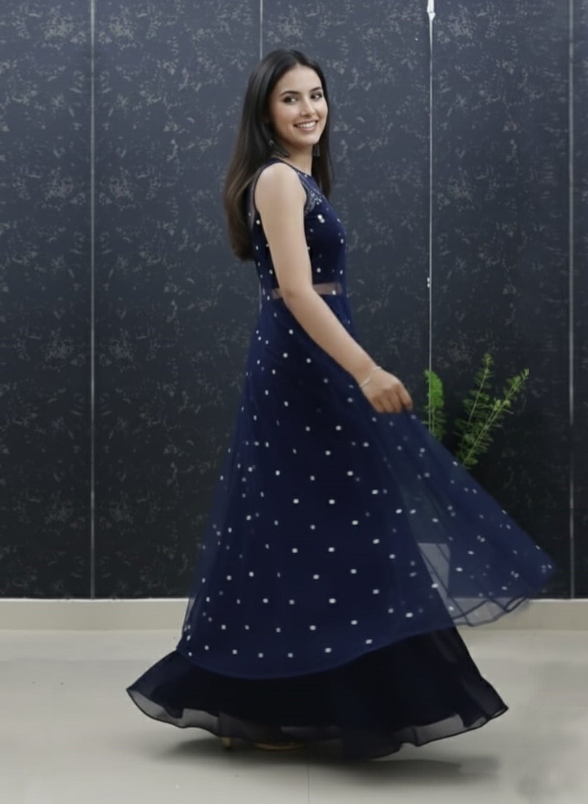 Navy Blue Pure Soft Net Silk Overcoat Lehenga Set