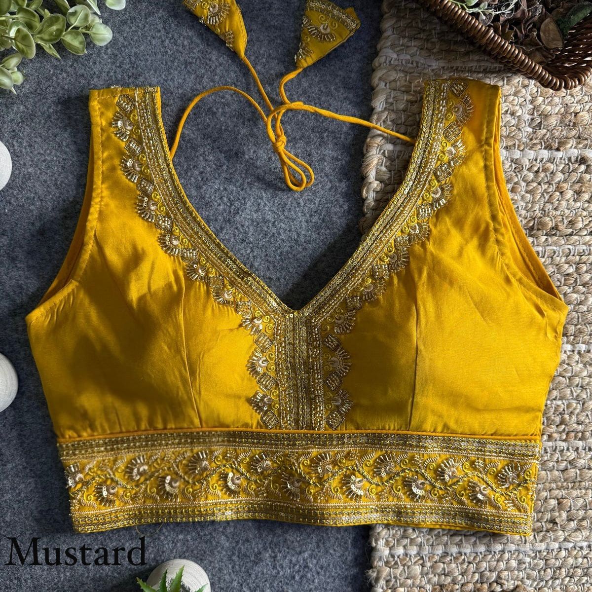 Yellow Heavy Pure Soft Roman Silk With Tricot Fuising V Neck Blouse