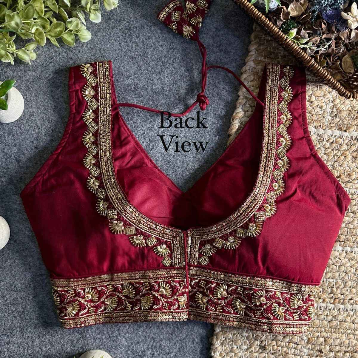 Maroon Heavy Pure Soft Roman Silk With Tricot Fuising V Neck Blouse