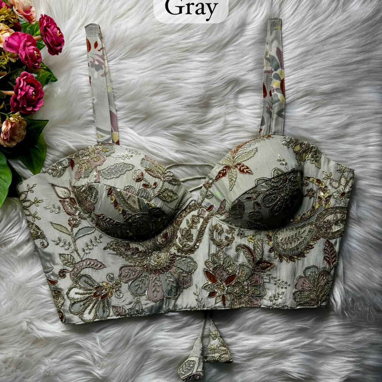 Grey Pure Heavy Banarasi Position Work Corset Style Blouse