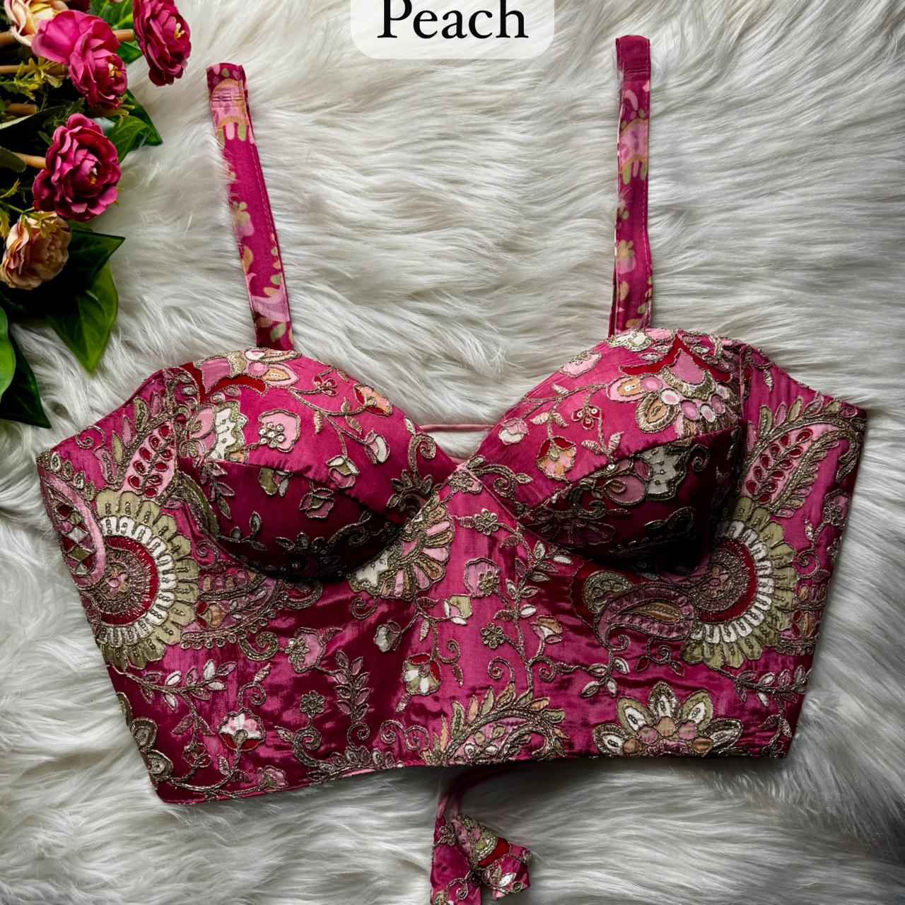 Peach Pure Heavy Banarasi Position Work Corset Style Blouse