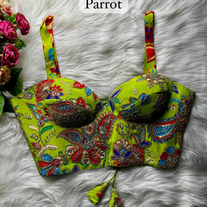 Parrot Pure Heavy Banarasi Position Work Corset Style Blouse