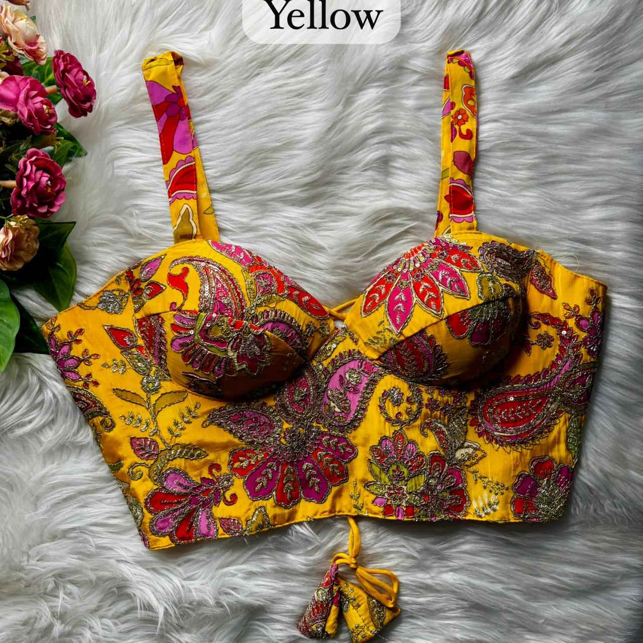 Yellow Pure Heavy Banarasi Position Work Corset Style Blouse