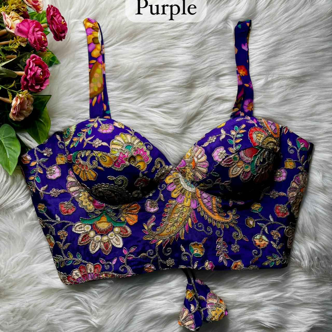 Purple Pure Heavy Banarasi Position Work Corset Style Blouse