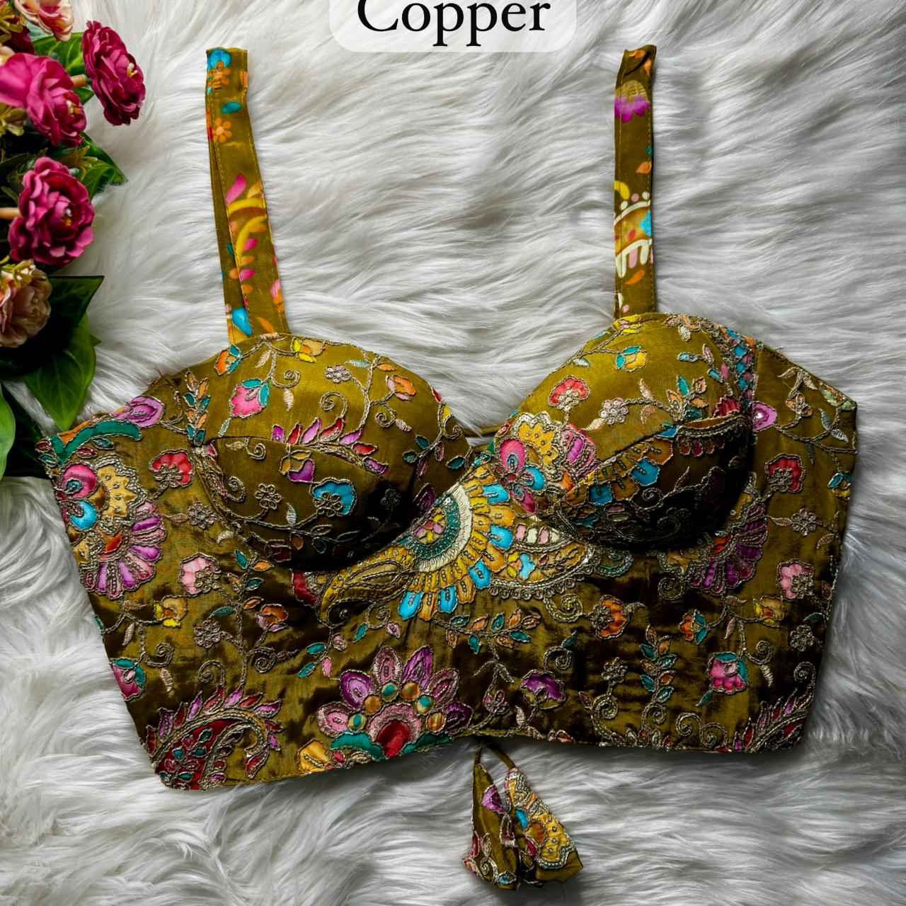 Copper Pure Heavy Banarasi Position Work Corset Style Blouse