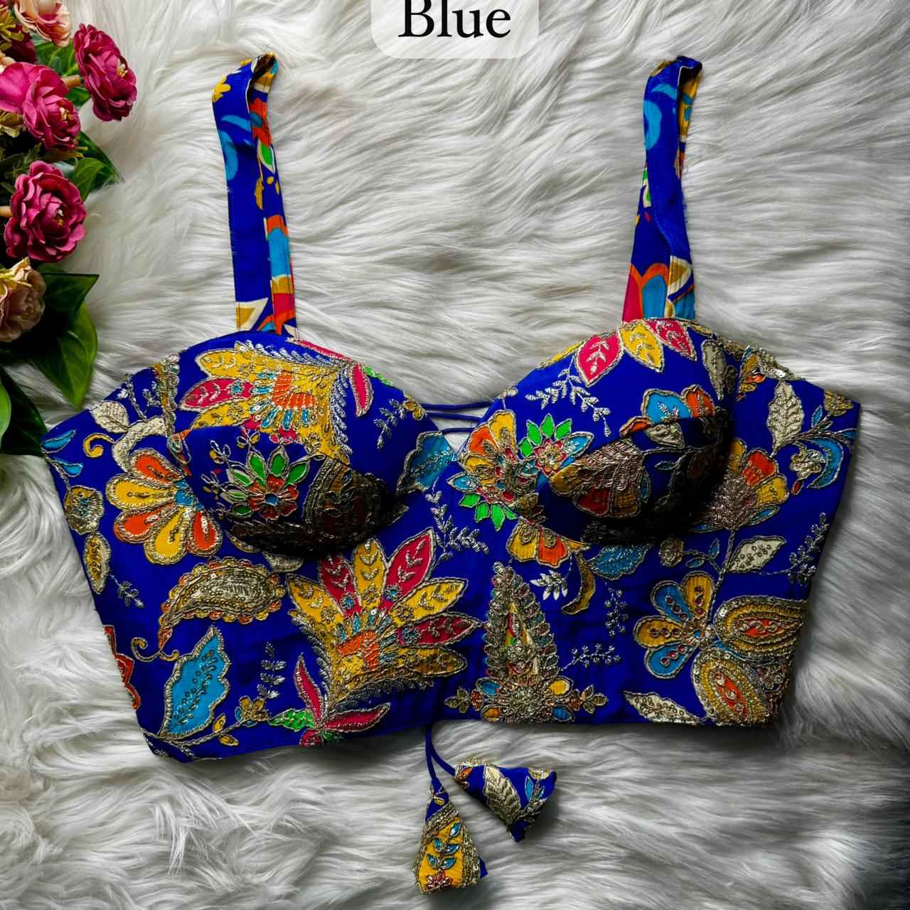 Blue Pure Heavy Banarasi Position Work Corset Style Blouse