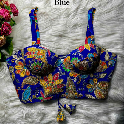 Blue Pure Heavy Banarasi Position Work Corset Style Blouse
