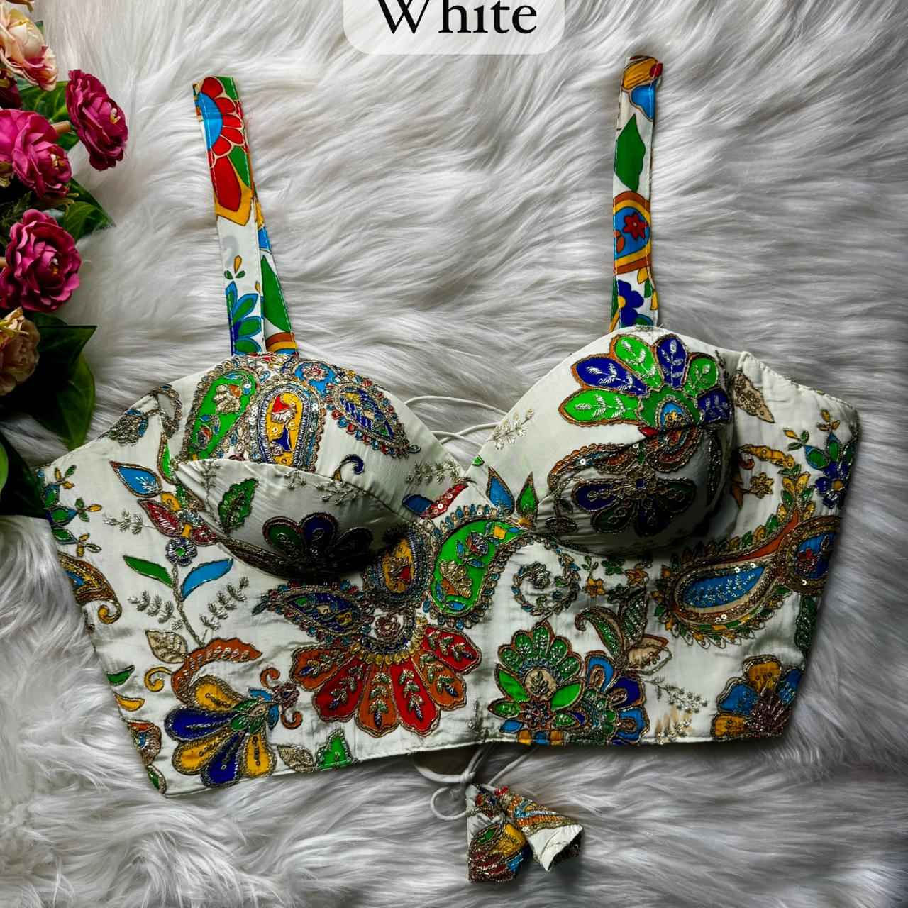 White Pure Heavy Banarasi Position Work Corset Style Blouse