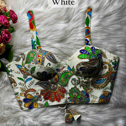 White Pure Heavy Banarasi Position Work Corset Style Blouse