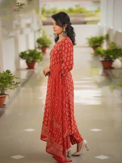 Maroon Blue Pure Soft Rayon Print Salwar Suit