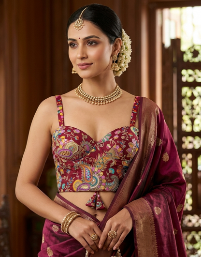 Maroon Pure Heavy Banarasi Position Work Corset Style Blouse