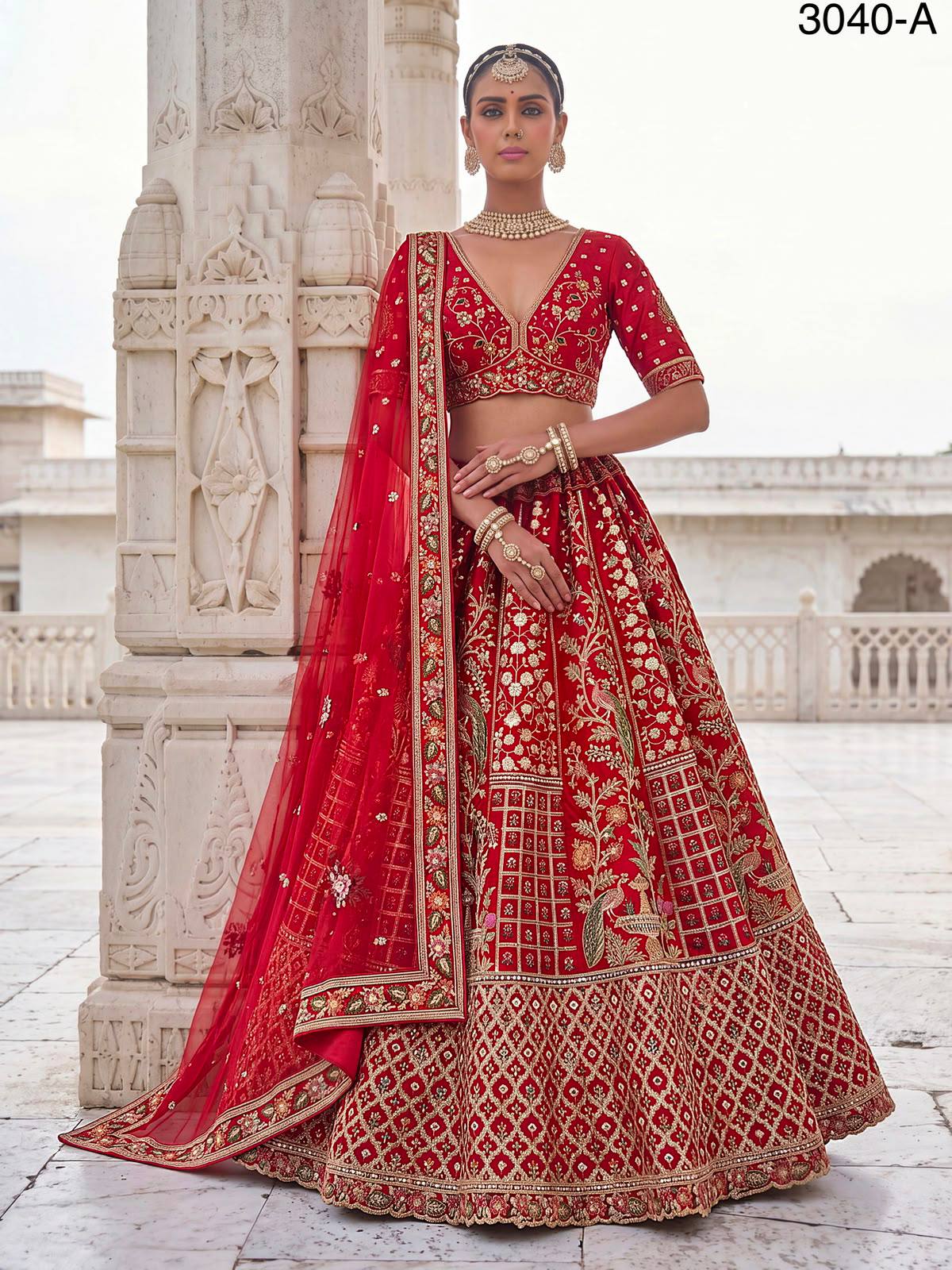 Red Pure Soft Gadhwal Silk Heavy Embroidery Work Bridal Lehenga Choli