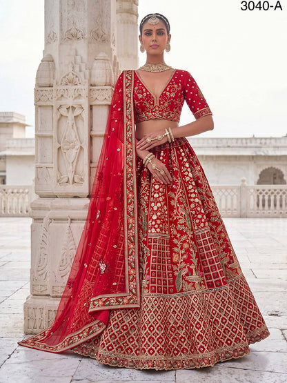 Red Pure Soft Gadhwal Silk Heavy Embroidery Work Bridal Lehenga Choli