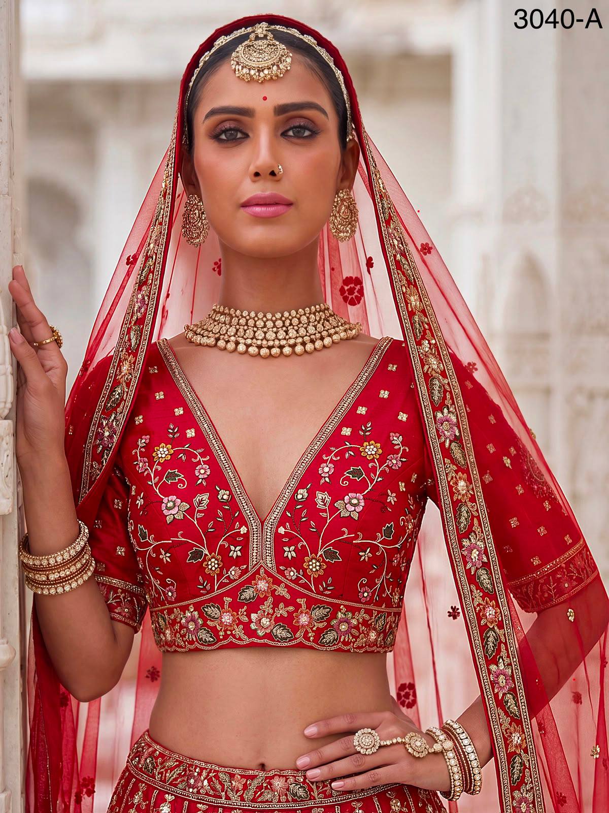 Red Pure Soft Gadhwal Silk Heavy Embroidery Work Bridal Lehenga Choli