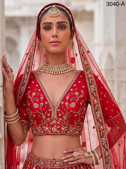 Red Pure Soft Gadhwal Silk Heavy Embroidery Work Bridal Lehenga Choli