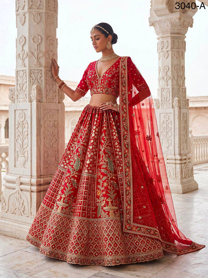 Red Pure Soft Gadhwal Silk Heavy Embroidery Work Bridal Lehenga Choli