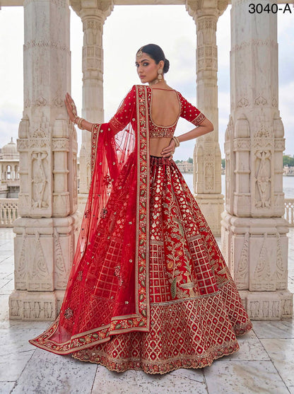 Red Pure Soft Gadhwal Silk Heavy Embroidery Work Bridal Lehenga Choli