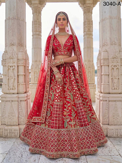 Red Pure Soft Gadhwal Silk Heavy Embroidery Work Bridal Lehenga Choli