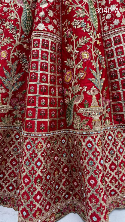 Red Pure Soft Gadhwal Silk Heavy Embroidery Work Bridal Lehenga Choli